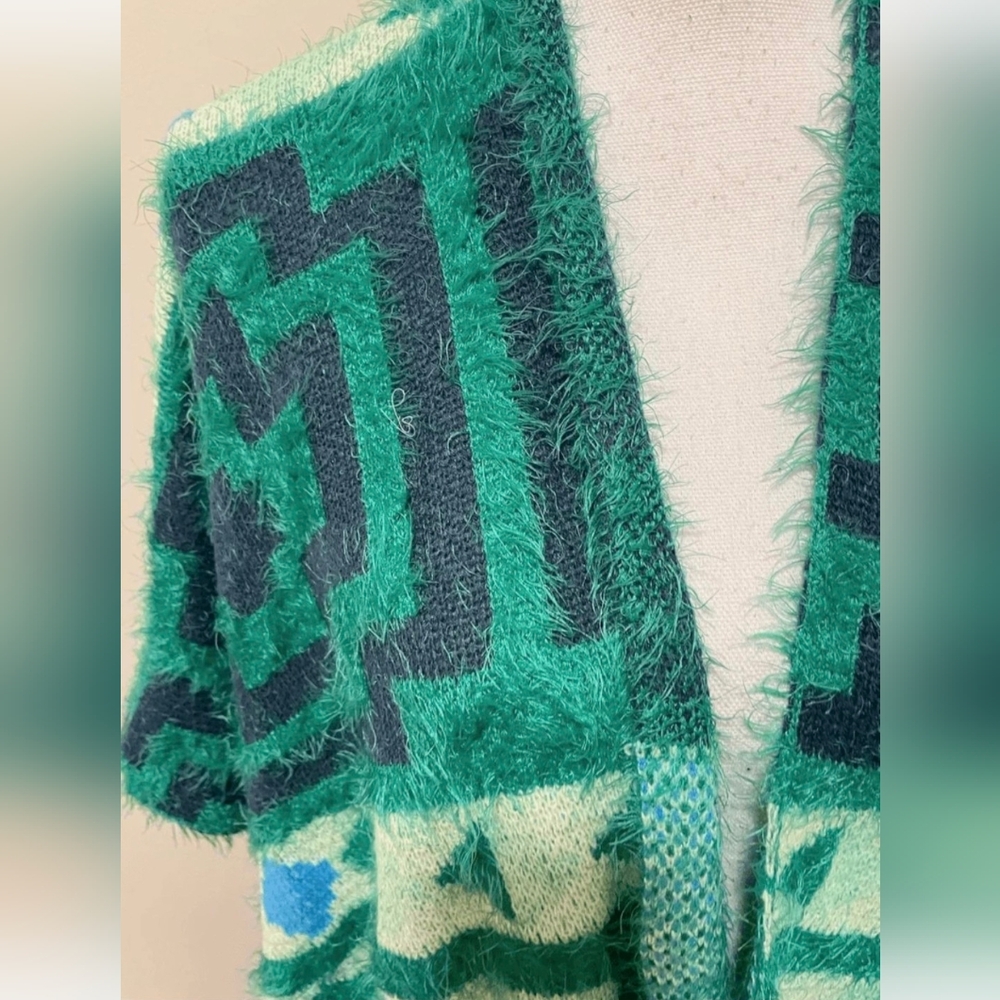 Free People Boho Kimono Poncho Diamondback Design Emerald Blue OS 36.5"W 32"LNew - Picture 8 of 10
